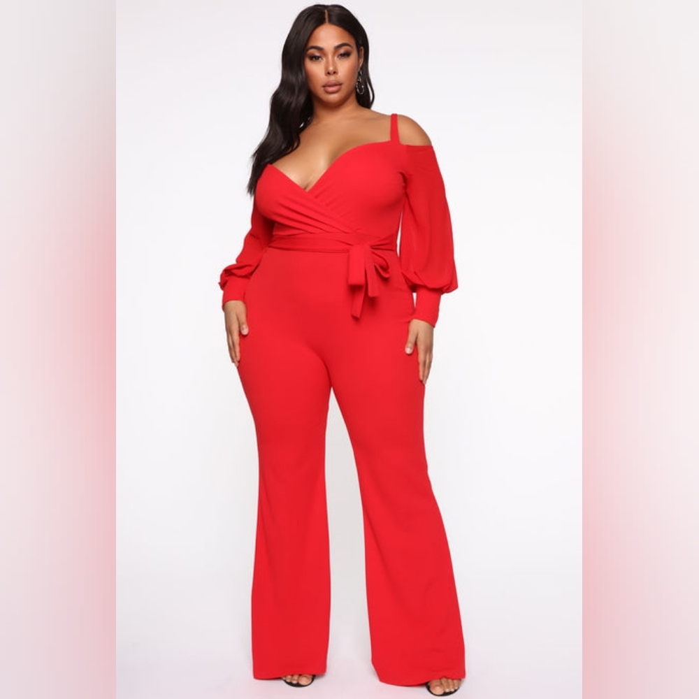 Fashion Nova Red Falling For Your Charm Jumpsuit